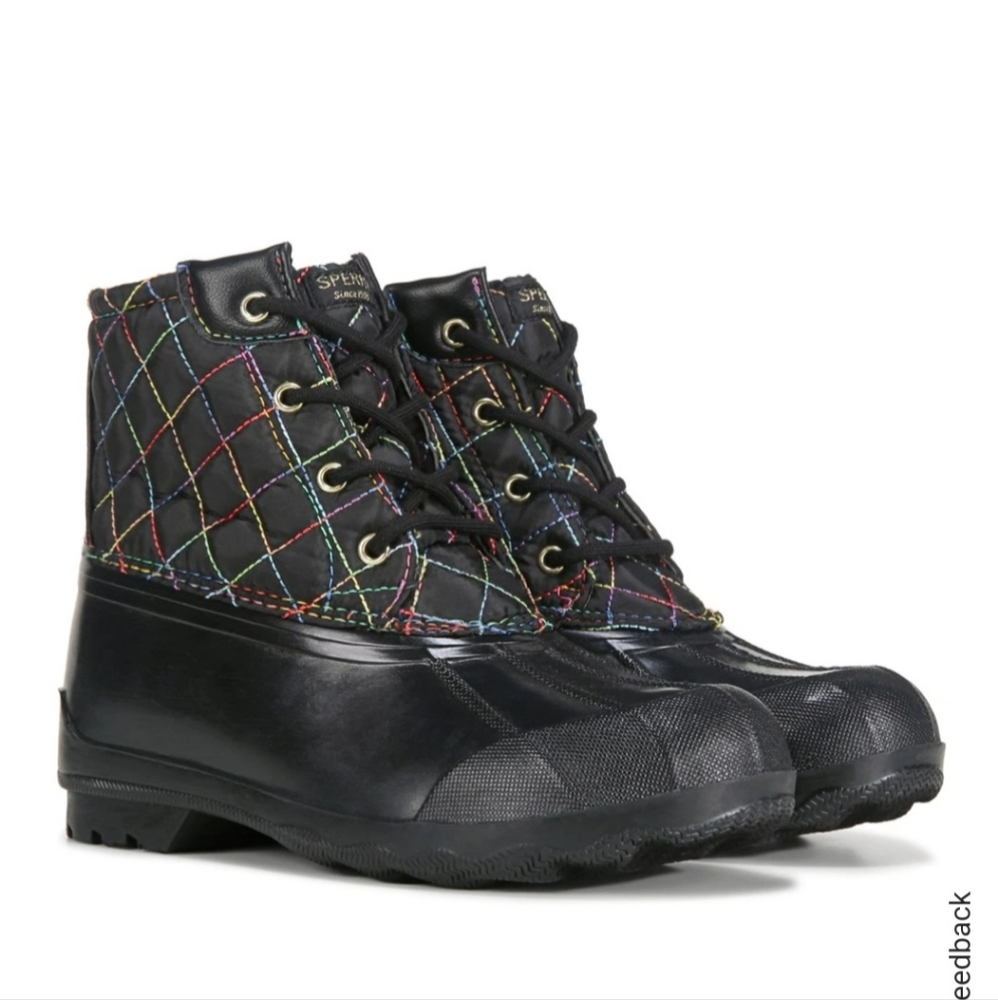 SPERRY GIRLS PORT BOOT RAIN BOOT - BLACK RAINBOW 3M DUCK BOOTS